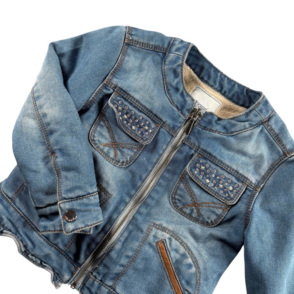 Mayoral Denim Jacket Girl Sz 3 Blue Lined Ruffle Boho Western Cowgirl Girly